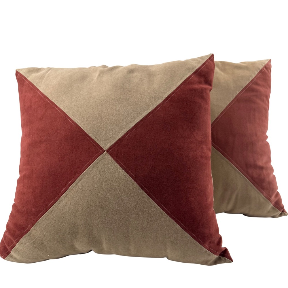 JCPenney‎ Home Collection 17x17 Throw Pillows Rust Red Tan Faux Suede Set of 2